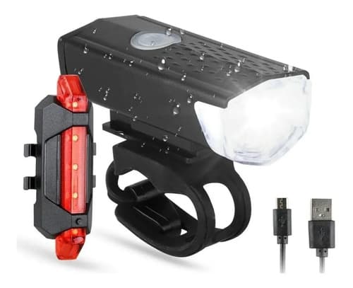 Kit Farol E Lanterna Luz Super Led  Bicicleta A Prova D'água Preto