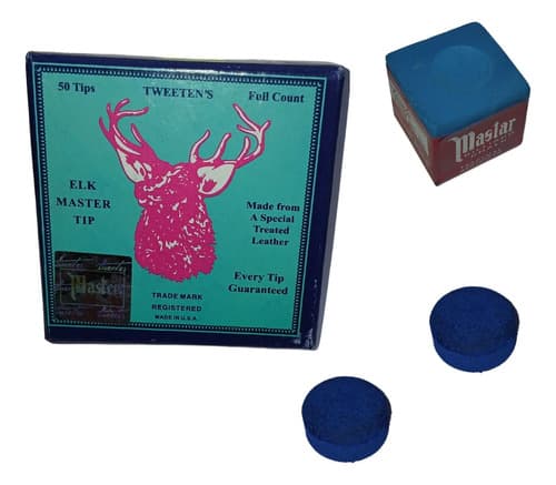 2 Solas De Couro Master Azul + 1 Giz Para Taco De Sinuca Azul