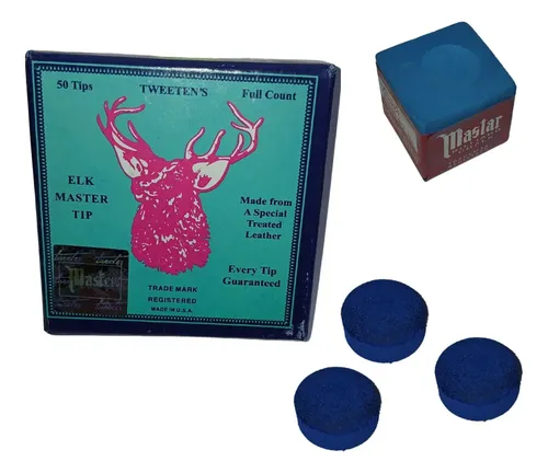 3 Solas De Couro Master Azul + 1 Giz Para Taco De Sinuca Azul