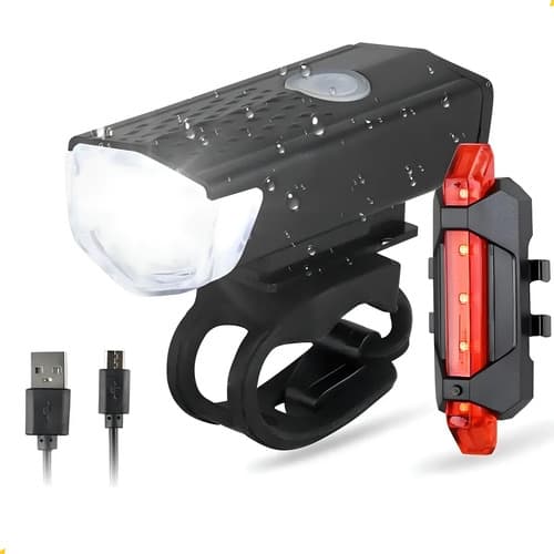Kit Lanterna E Farol Bicicleta Luz Led C/ 3 Modos Iluminação Fluoreled Preto